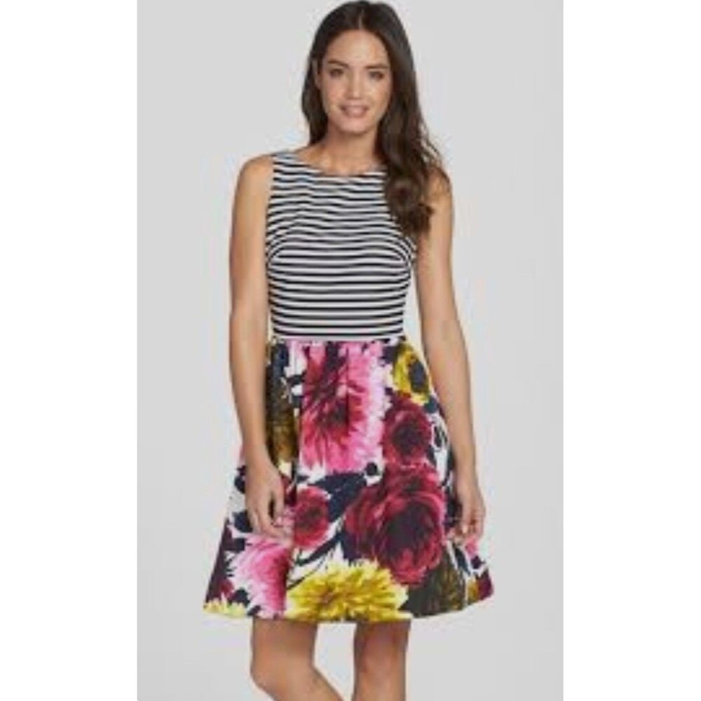 Just Taylor Sleeveless Striped Floral Dress Women’s Size 10 Preppy Bold Y2K